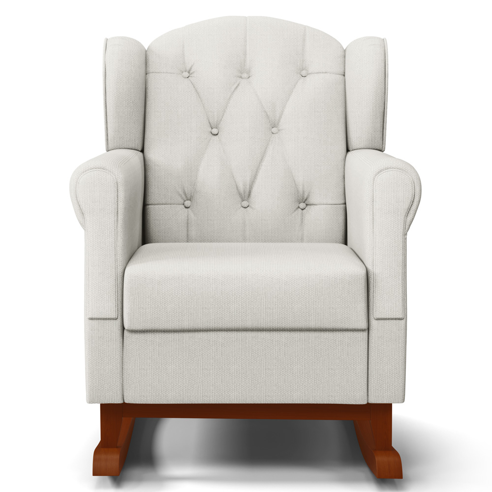 Poltrona de Amamentação Base de Madeira Balanço e Puff Lucy P04 Linho Off White - Mpozenato