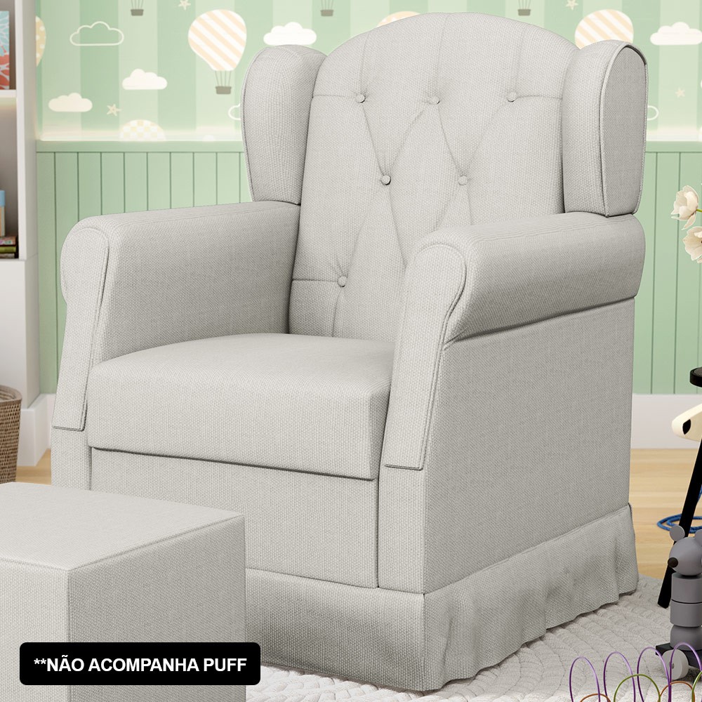 Poltrona de Amamentação e Descanso Fixa Lucy P04 Linho Off White - Mpozenato