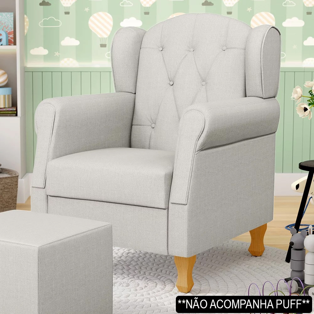 Poltrona de Amamentação e Descanso com Pés de Madeira Lucy P04 Linho Off White - Mpozenato