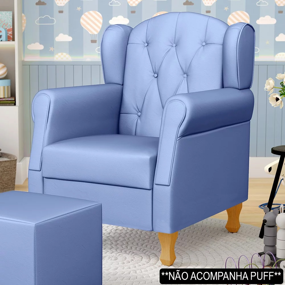 Poltrona de Amamentação e Descanso com Pés de Madeira Lucy P04 Sintético Azul - Mpozenato