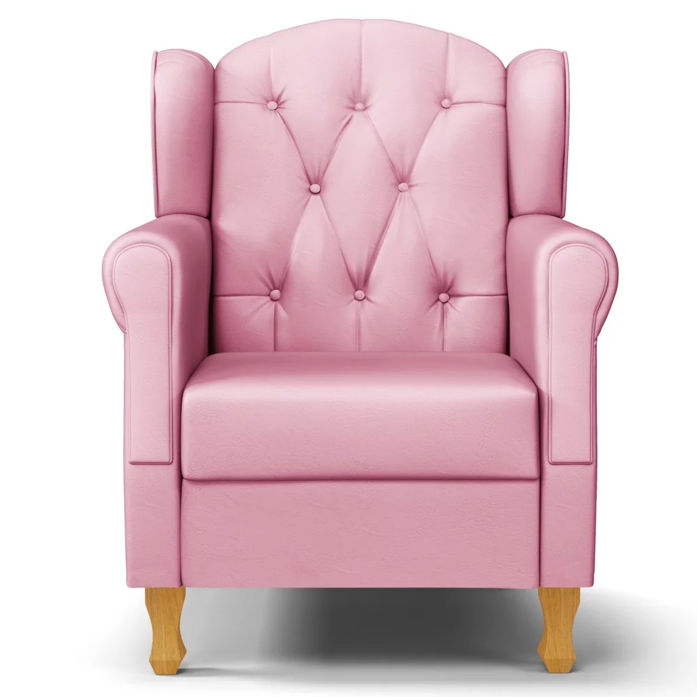 Poltrona de Amamentação e Descanso com Pés de Madeira Lucy P04 Sintético Rosa - Mpozenato