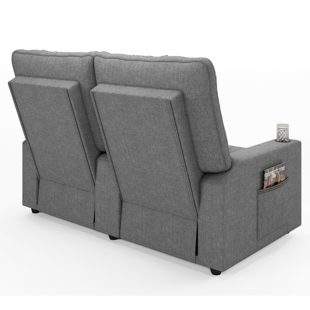 Poltrona de Cinema Reclinável 2 Lugares Baú USB Mallie FH9 Linho Cinza - Mpozenato