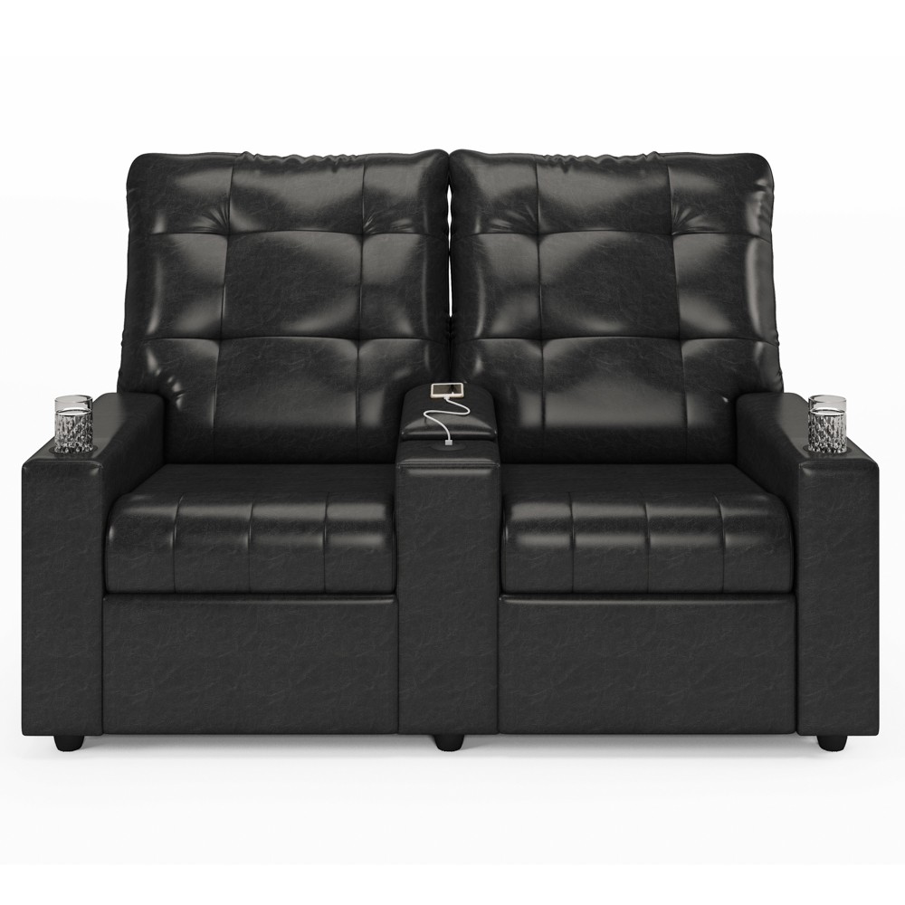Poltrona de Cinema Reclinável 2 Lugares Baú USB Mallie FH9 PU Preto Brilho - Mpozenato