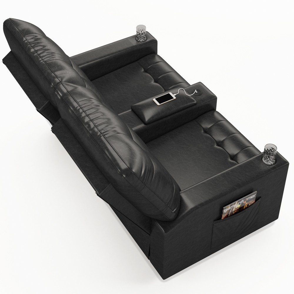 Poltrona de Cinema Reclinável 2 Lugares Baú USB Mallie FH9 PU Preto Brilho - Mpozenato