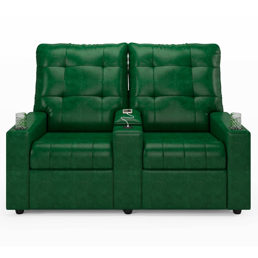 Poltrona de Cinema Reclinável 2 Lugares Baú USB Mallie FH9 PU Verde Musgo - Mpozenato