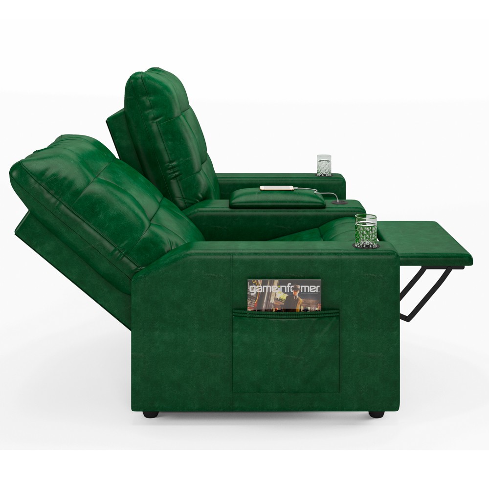 Poltrona de Cinema Reclinável 2 Lugares Baú USB Mallie FH9 PU Verde Musgo - Mpozenato