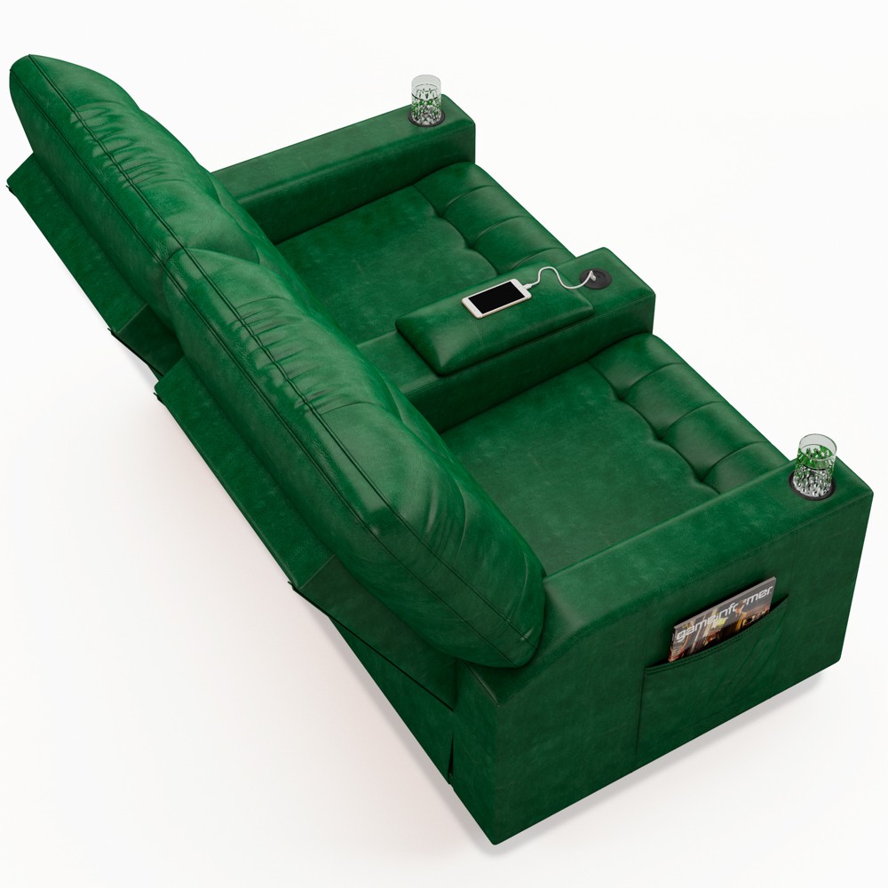Poltrona de Cinema Reclinável 2 Lugares Baú USB Mallie FH9 PU Verde Musgo - Mpozenato