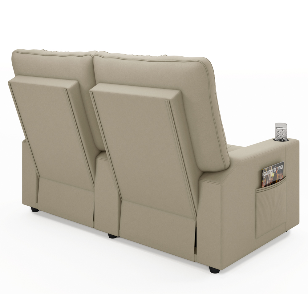 Poltrona de Cinema Reclinável 2 Lugares Baú USB Mallie FH9 Veludo Bege - Mpozenato