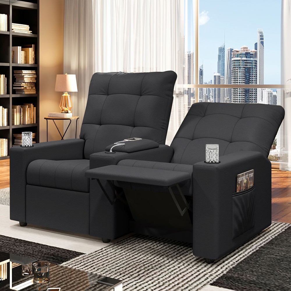 Poltrona de Cinema Reclinável 2 Lugares Baú USB Mallie FH9 Veludo Cinza - Mpozenato