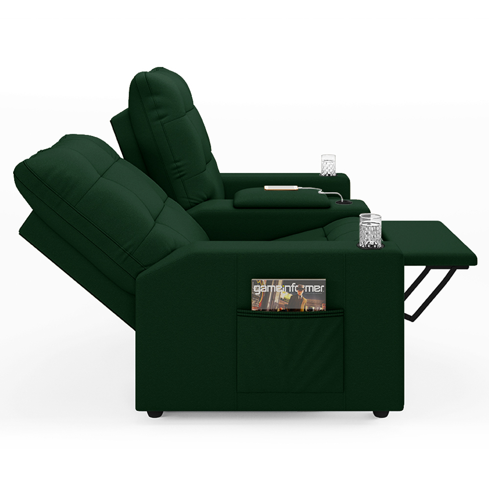 Poltrona de Cinema Reclinável 2 Lugares Baú USB Mallie FH9 Veludo Verde - Mpozenato