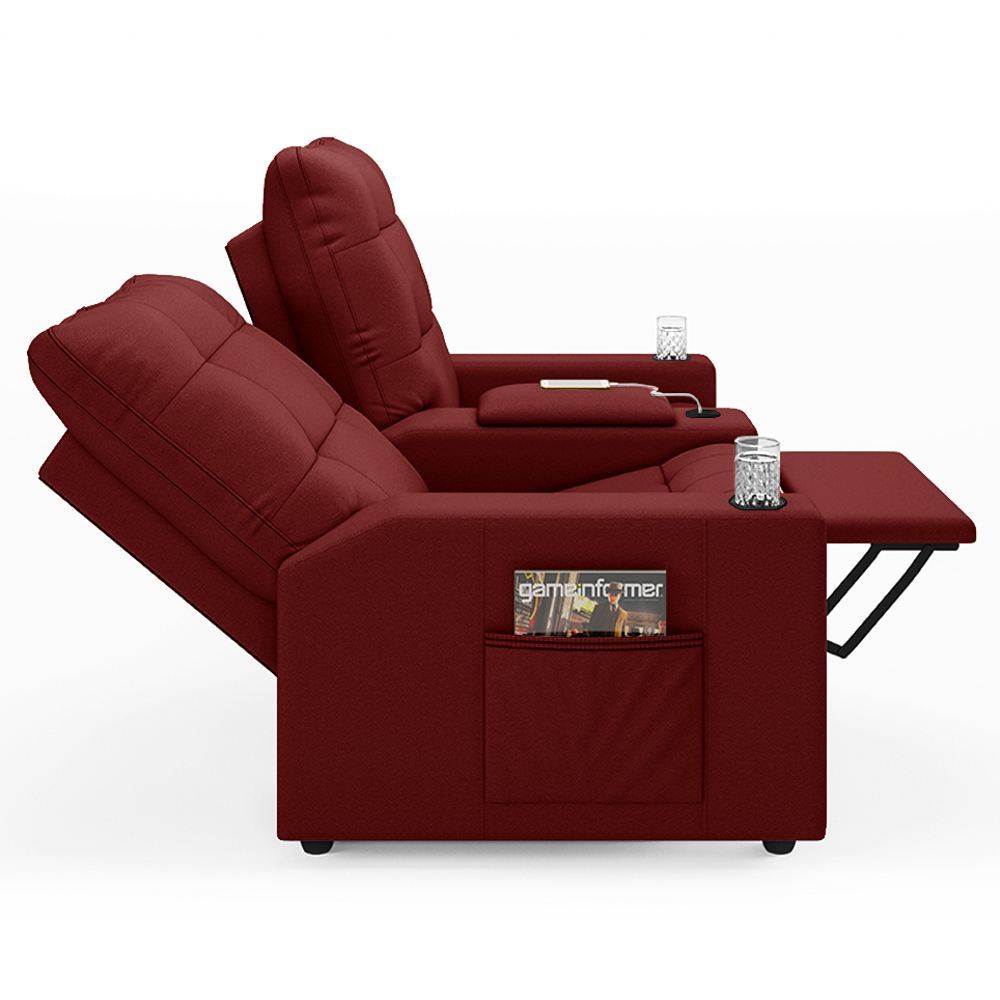 Poltrona de Cinema Reclinável 2 Lugares Baú USB Mallie FH9 Veludo Vermelho - Mpozenato