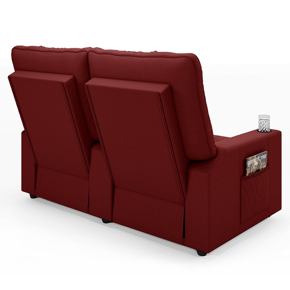 Poltrona de Cinema Reclinável 2 Lugares Baú USB Mallie FH9 Veludo Vermelho - Mpozenato