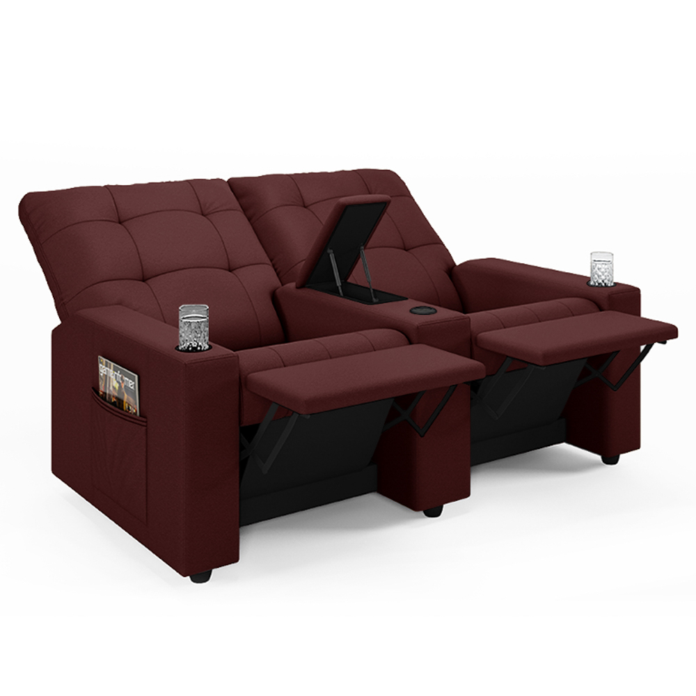 Poltrona de Cinema Reclinável 2 Lugares Baú USB Mallie FH9 Veludo Vinho - Mpozenato