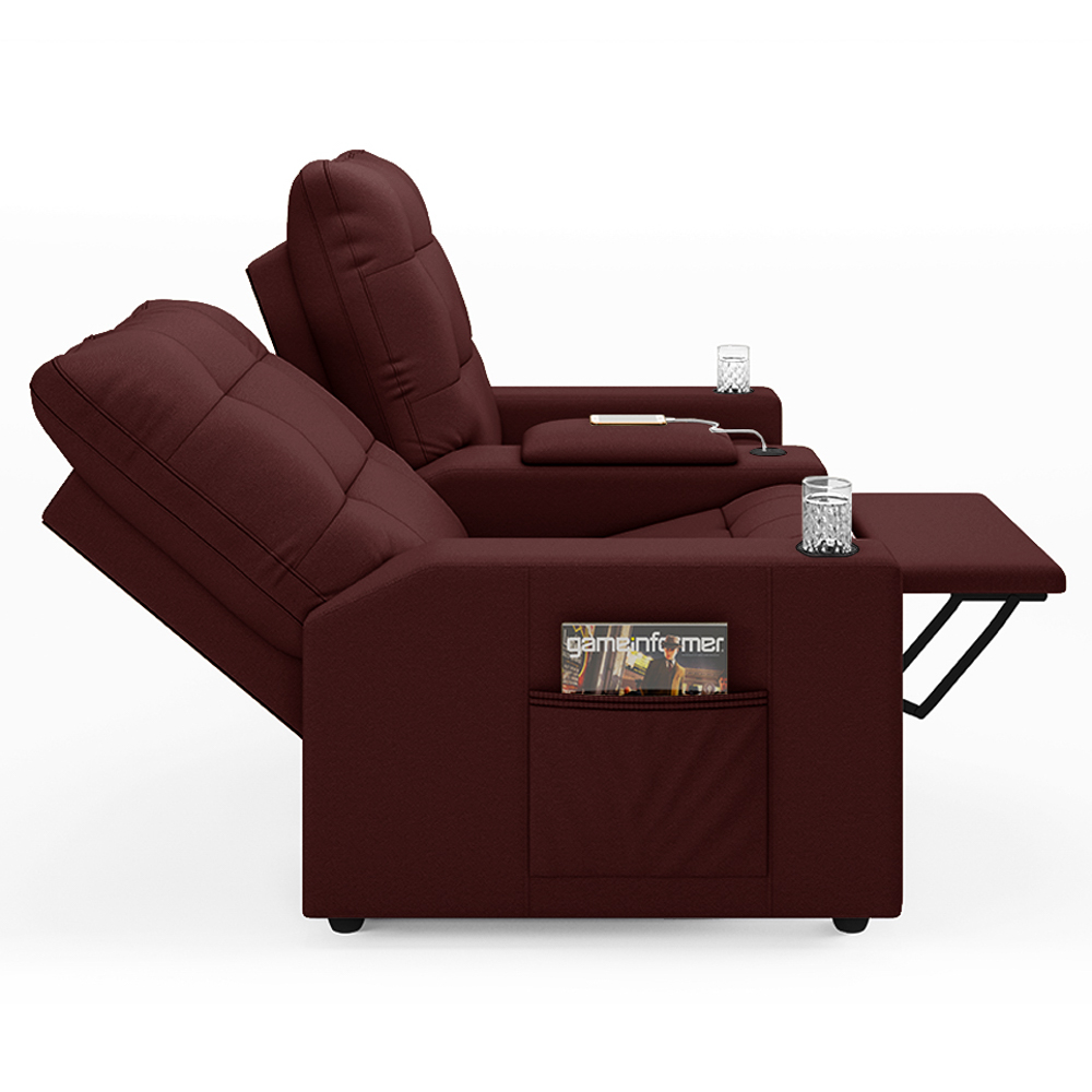 Poltrona de Cinema Reclinável 2 Lugares Baú USB Mallie FH9 Veludo Vinho - Mpozenato