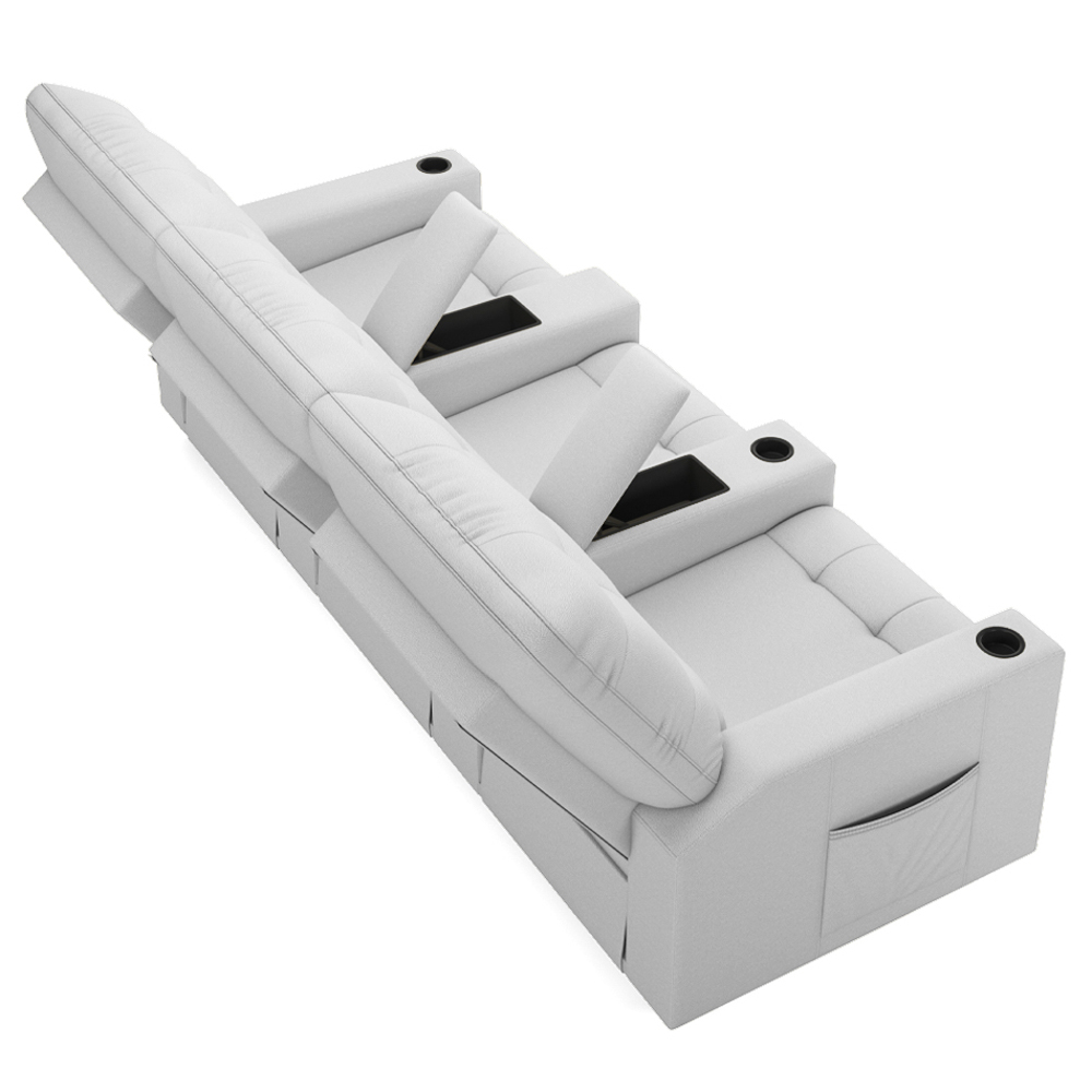 Poltrona de Cinema Reclinável 3 Lugares Baú USB Mallie FH9 PU Branco - Mpozenato