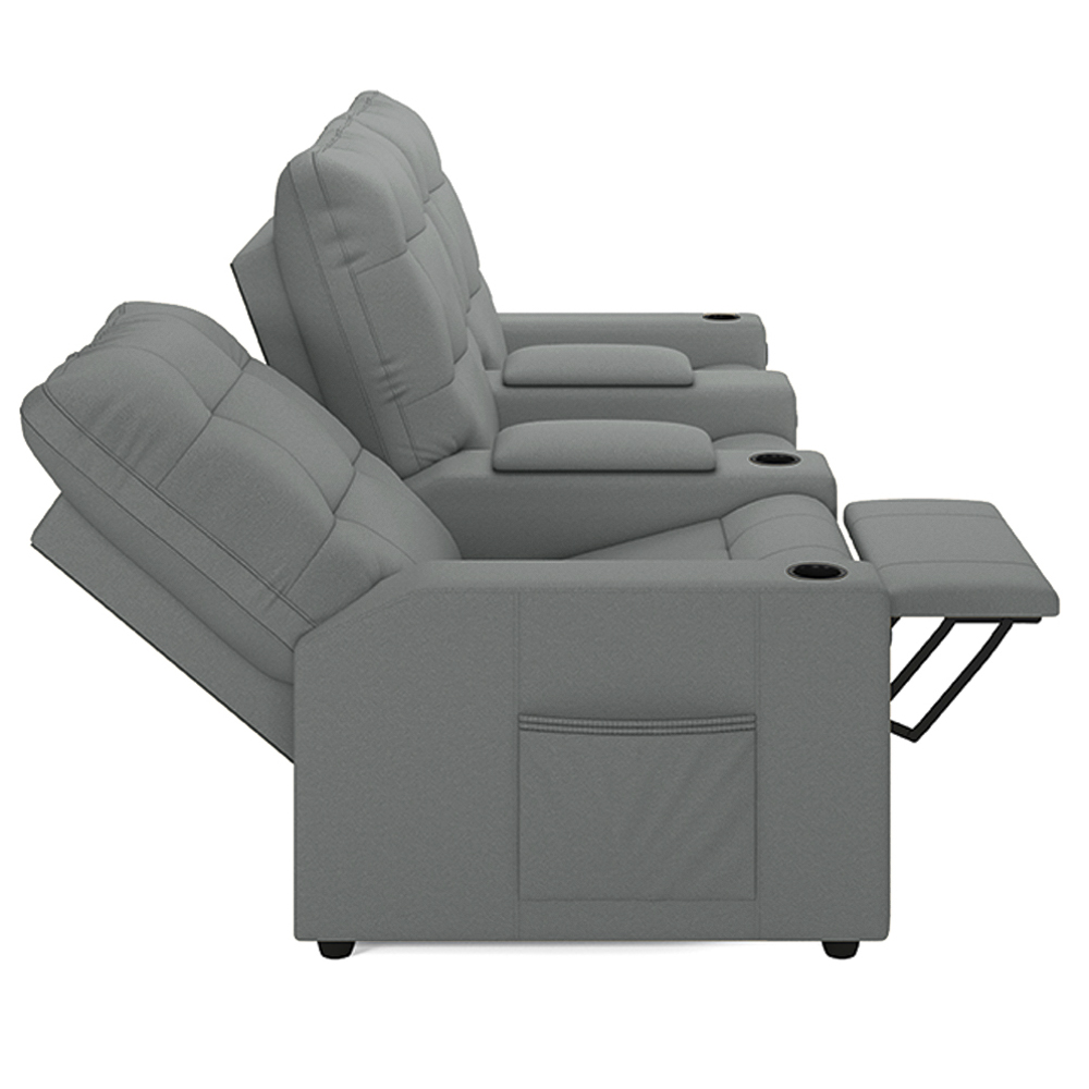 Poltrona de Cinema Reclinável 3 Lugares Baú USB Mallie FH9 PU Cinza - Mpozenato
