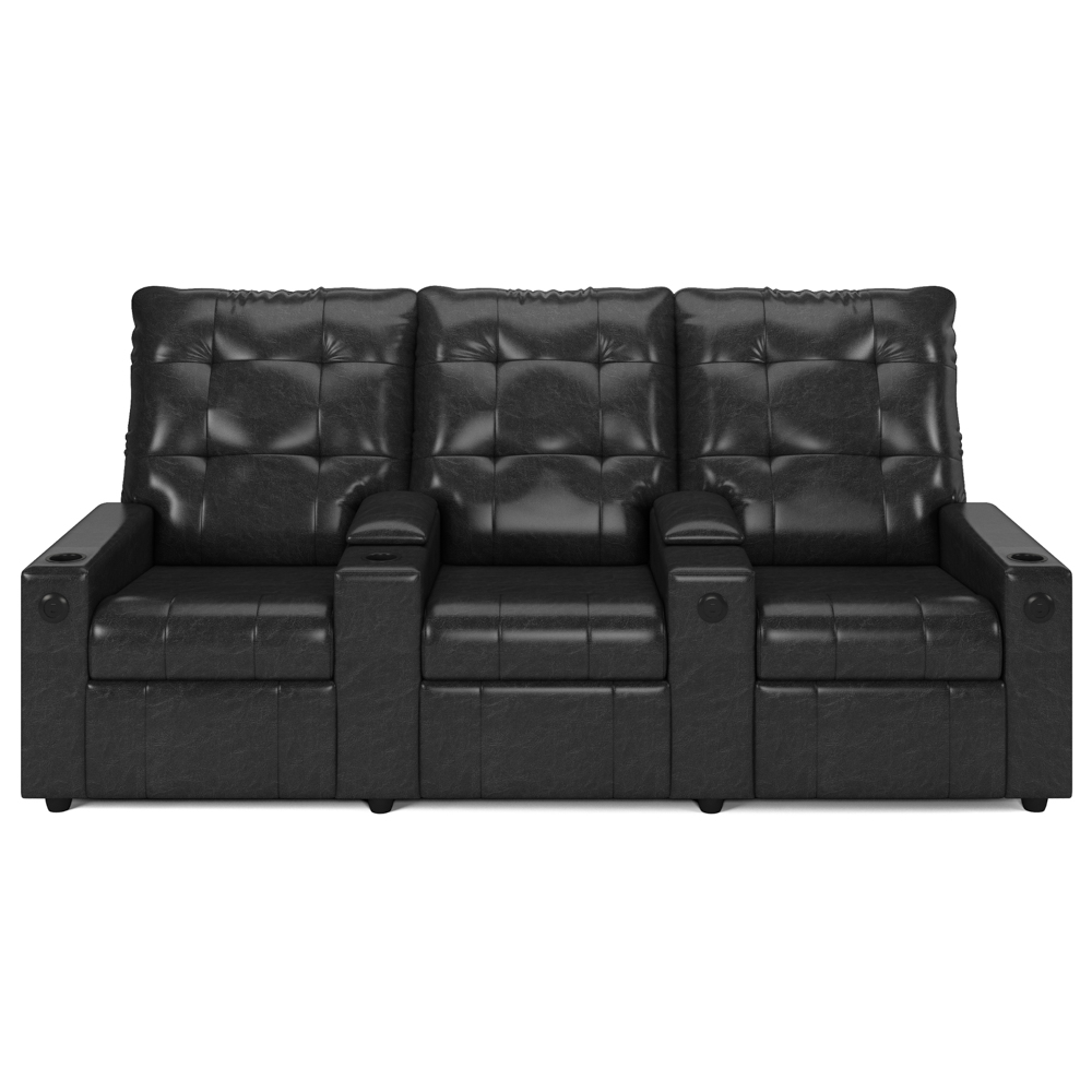 Poltrona de Cinema Reclinável 3 Lugares Baú USB Mallie FH9 PU Preto Brilho - Mpozenato