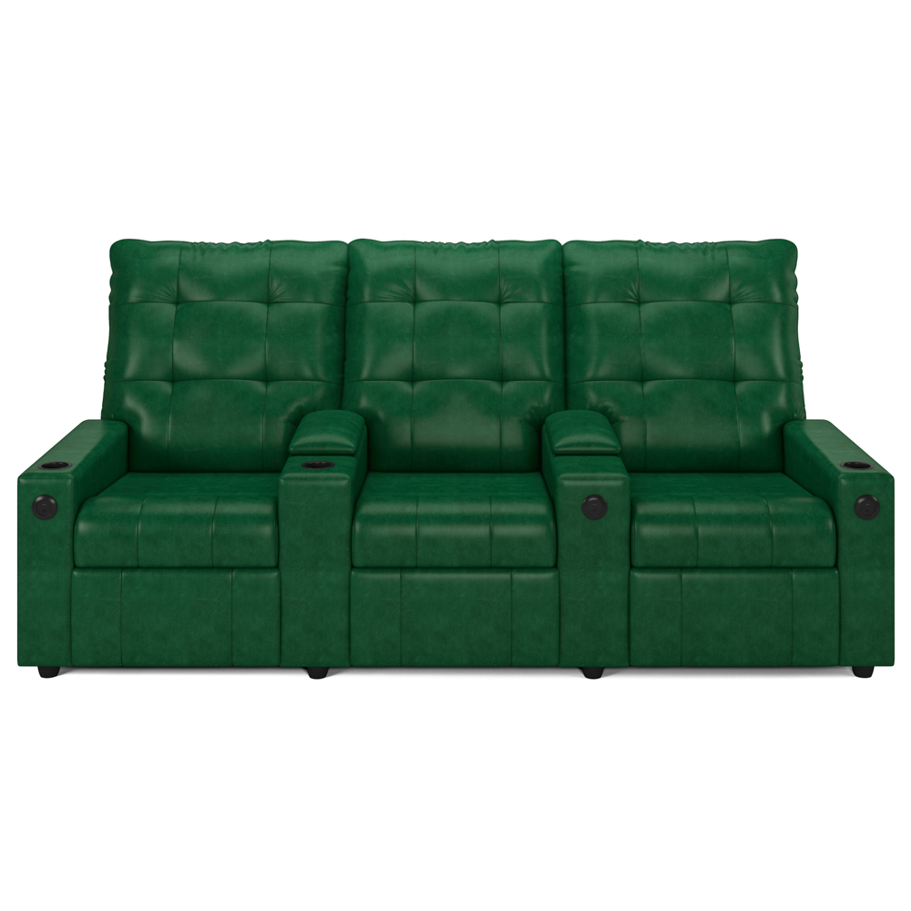 Poltrona de Cinema Reclinável 3 Lugares Baú USB Mallie FH9 PU Verde Musgo - Mpozenato