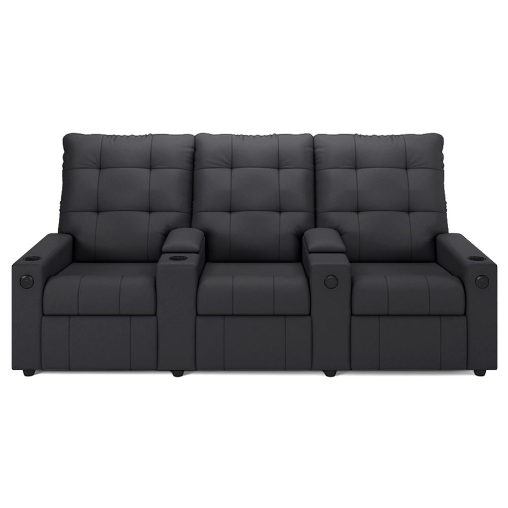 Poltrona de Cinema Reclinável 3 Lugares Baú USB Mallie FH9 Veludo Cinza - Mpozenato