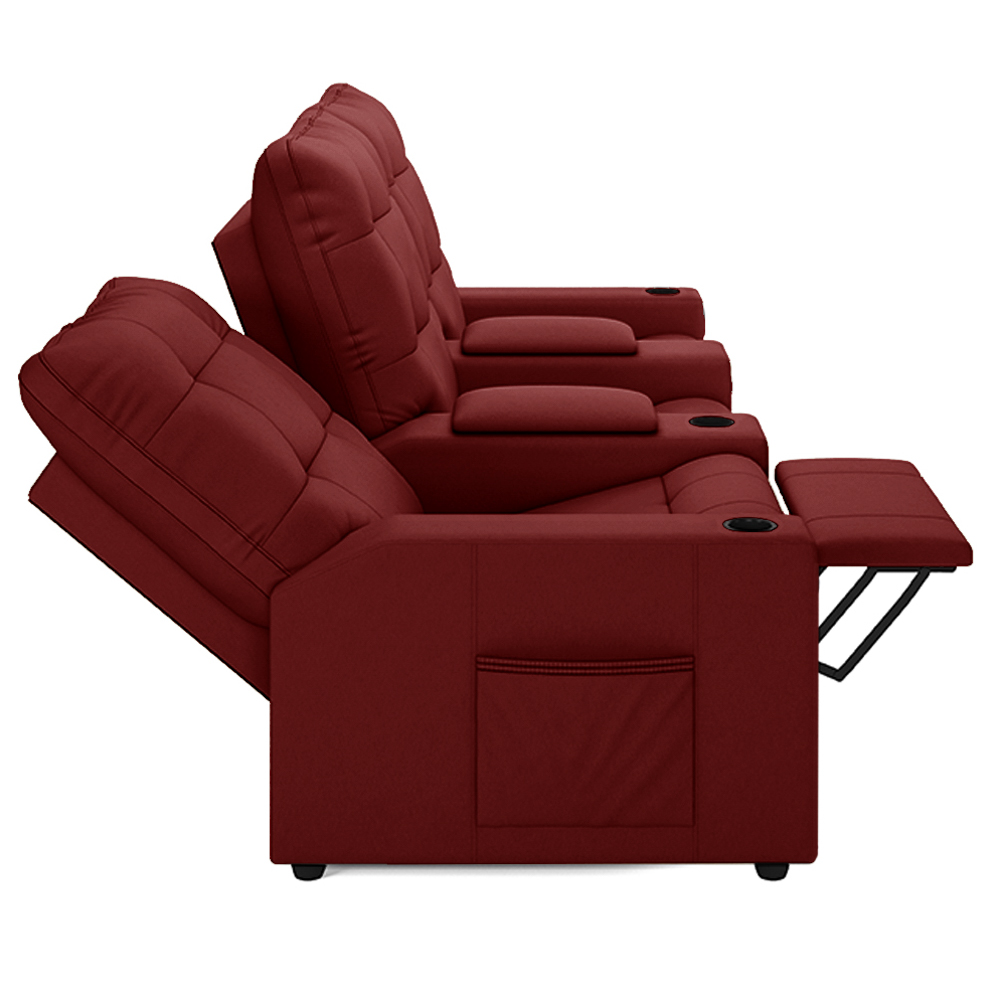 Poltrona de Cinema Reclinável 3 Lugares Baú USB Mallie FH9 Veludo Vermelho - Mpozenato