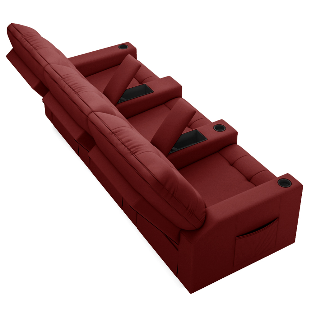 Poltrona de Cinema Reclinável 3 Lugares Baú USB Mallie FH9 Veludo Vermelho - Mpozenato