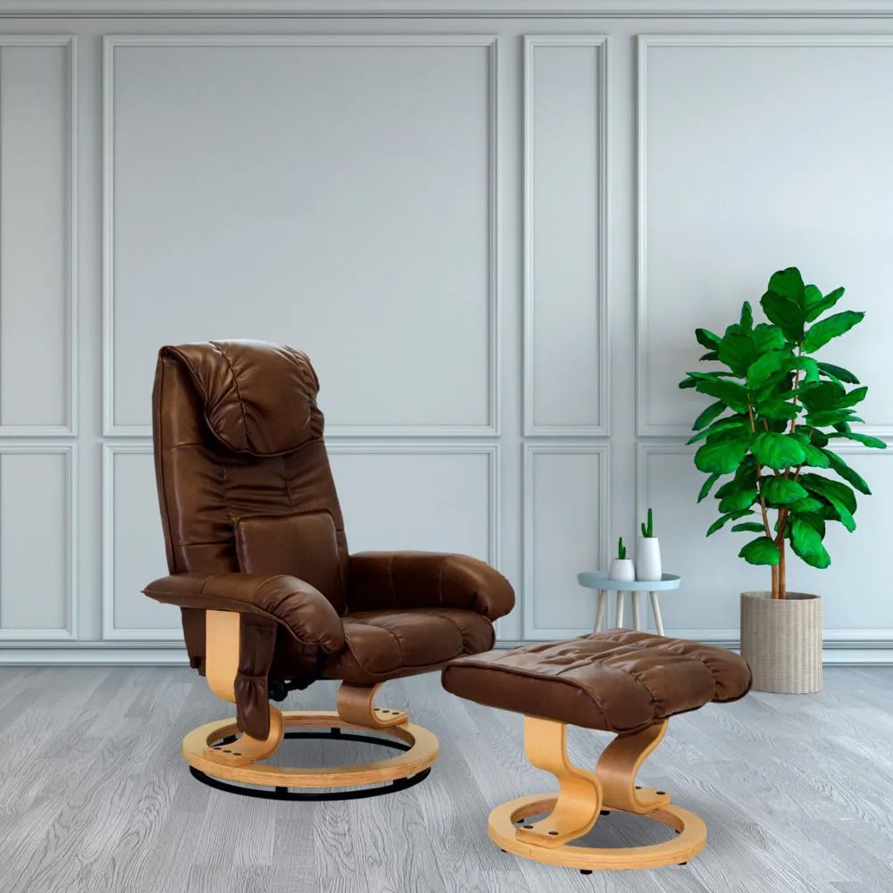 Poltrona do Papai Massageadora Elétrica com Puff Louis R02 Sintético Marrom - Mpozenato