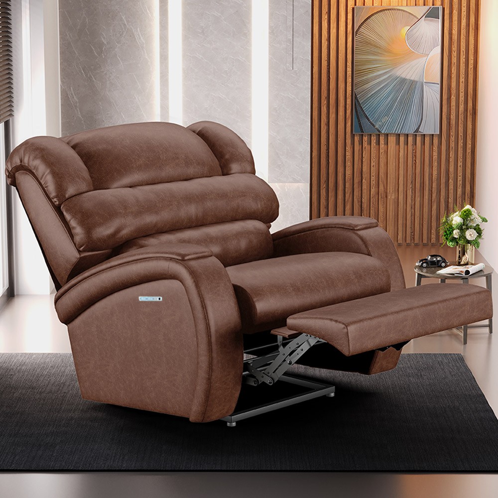 Poltrona do Papai Reclinável Kalie Elétrica Botão LED Massagem FH9 PU Marrom Brilho - Mpozenato
