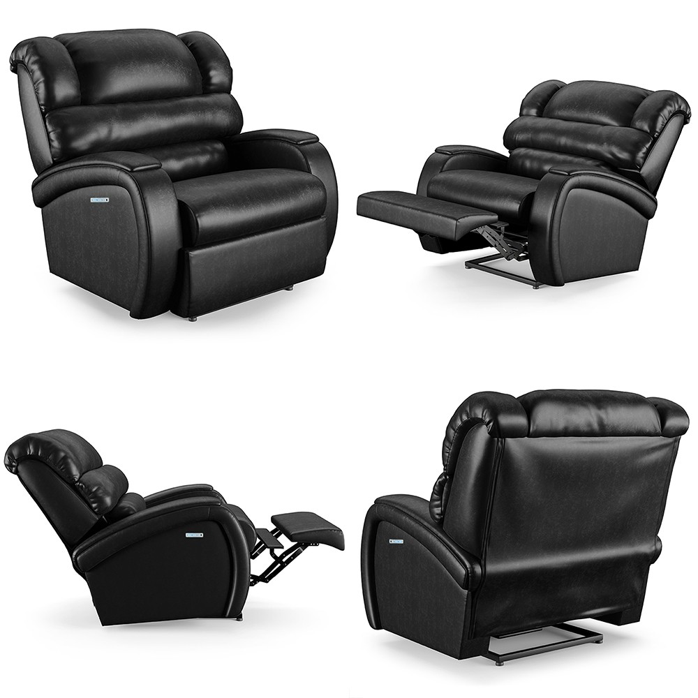 Poltrona do Papai Reclinável Kalie Elétrica Botão LED Massagem FH9 PU Preto Brilho - Mpozenato