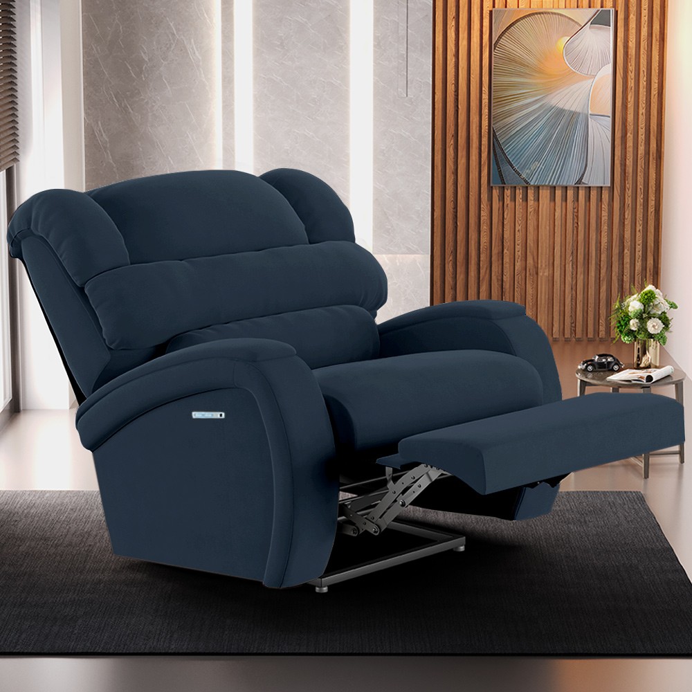 Poltrona do Papai Reclinável Kalie Elétrica Botão LED Massagem FH9 Veludo Azul - Mpozenato