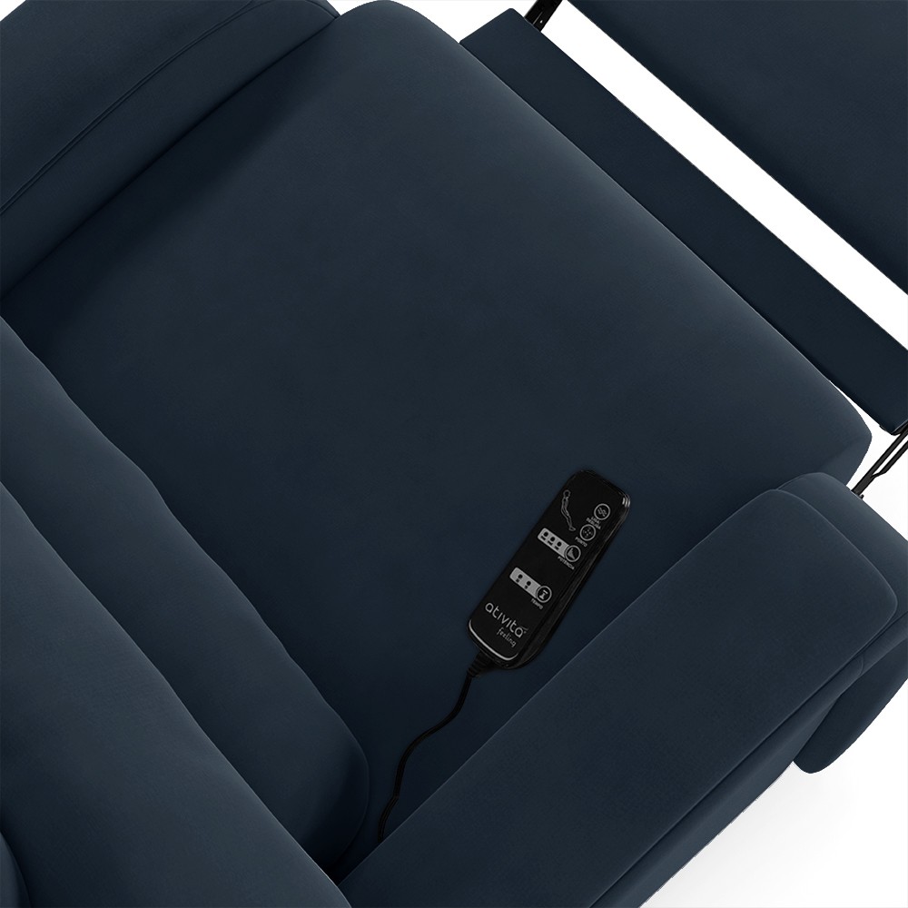Poltrona do Papai Reclinável Kalie Elétrica Botão LED Massagem FH9 Veludo Azul - Mpozenato
