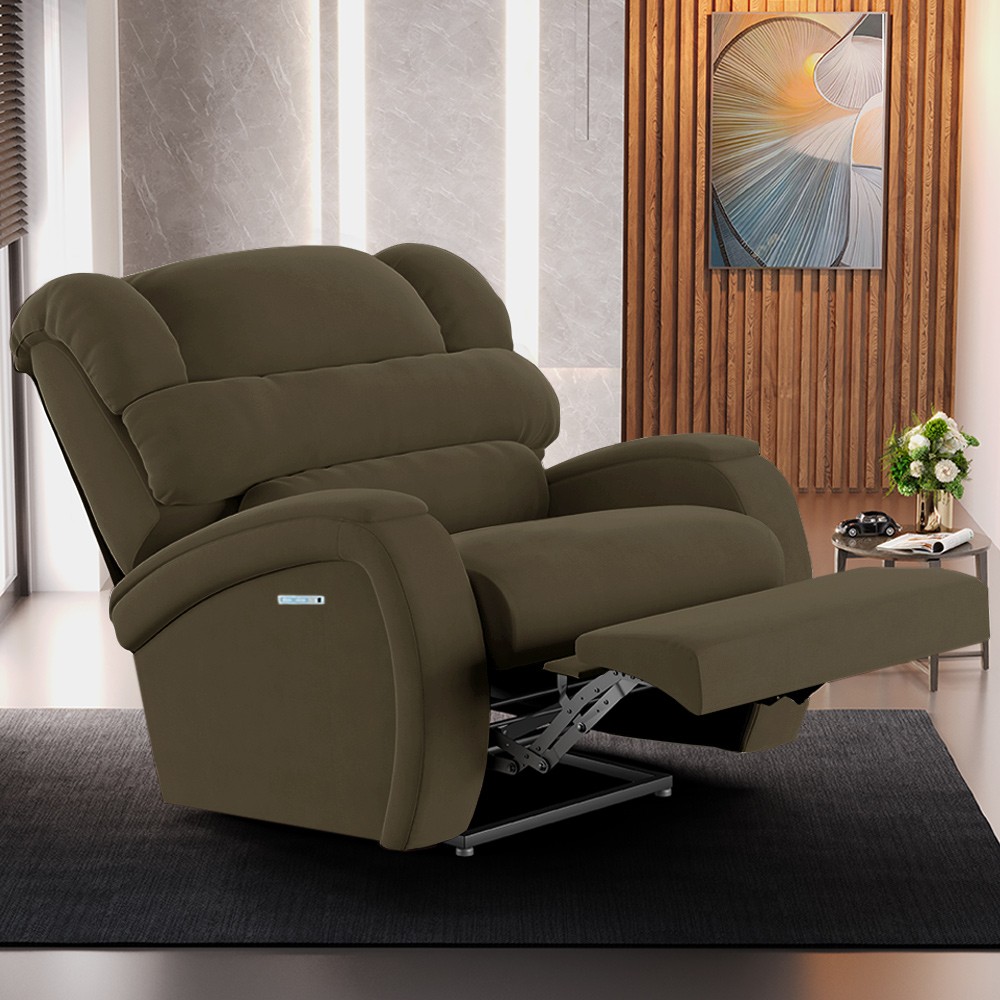 Poltrona do Papai Reclinável Kalie Elétrica Botão LED Massagem FH9 Veludo Capuccino - Mpozenato