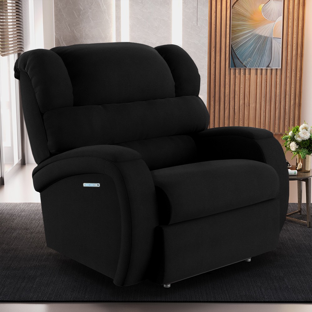 Poltrona do Papai Reclinável Kalie Elétrica Botão LED Massagem FH9 Veludo Preto - Mpozenato
