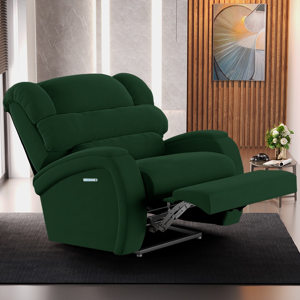 Poltrona do Papai Reclinável Kalie Elétrica Botão LED Massagem FH9 Veludo Verde - Mpozenato