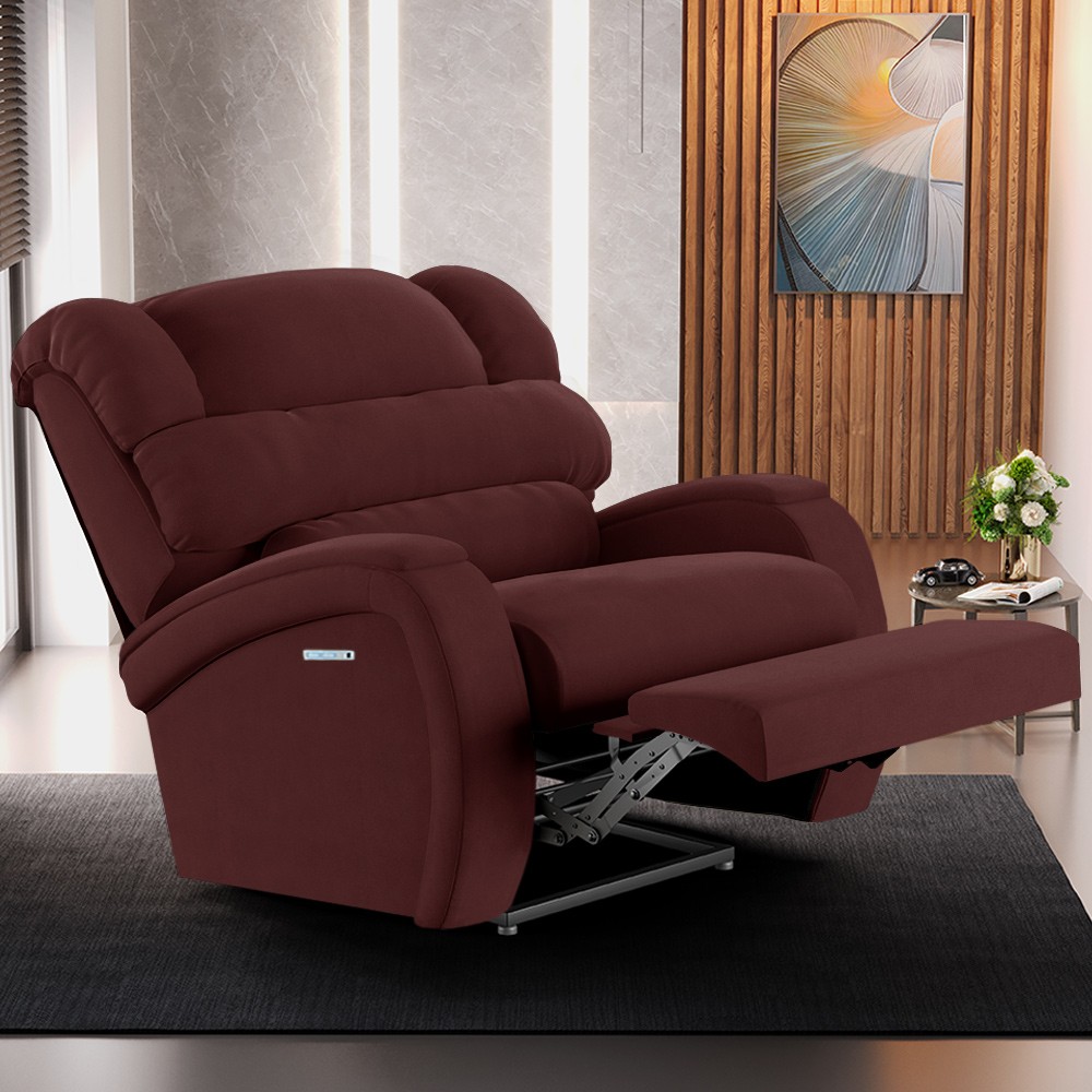 Poltrona do Papai Reclinável Kalie Elétrica Botão LED Massagem FH9 Veludo Vinho - Mpozenato