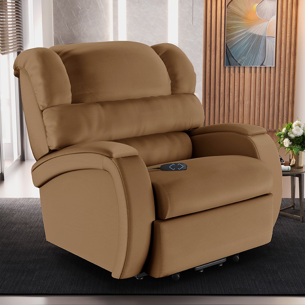 Poltrona do Papai Reclinável Kalie Elevação Lift Elétrico FH9 PU Caramelo - Mpozenato