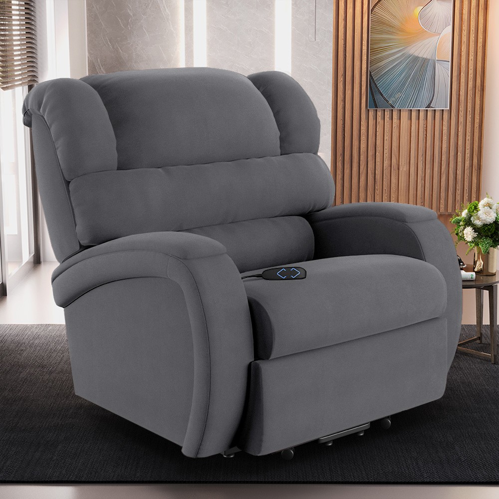 Poltrona do Papai Reclinável Kalie Elevação Lift Elétrico FH9 Veludo Cinza - Mpozenato