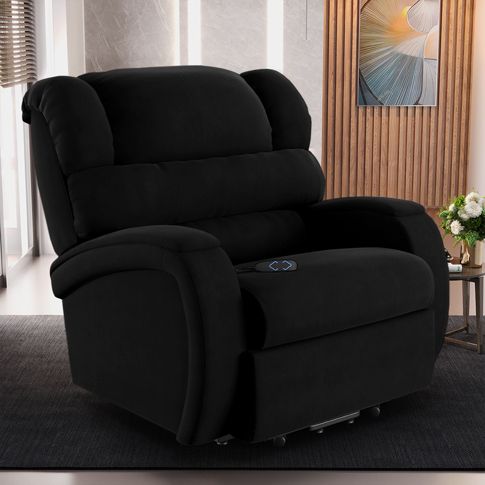 Poltrona do Papai Reclinável Kalie Elevação Lift Elétrico FH9 Veludo Preto - Mpozenato