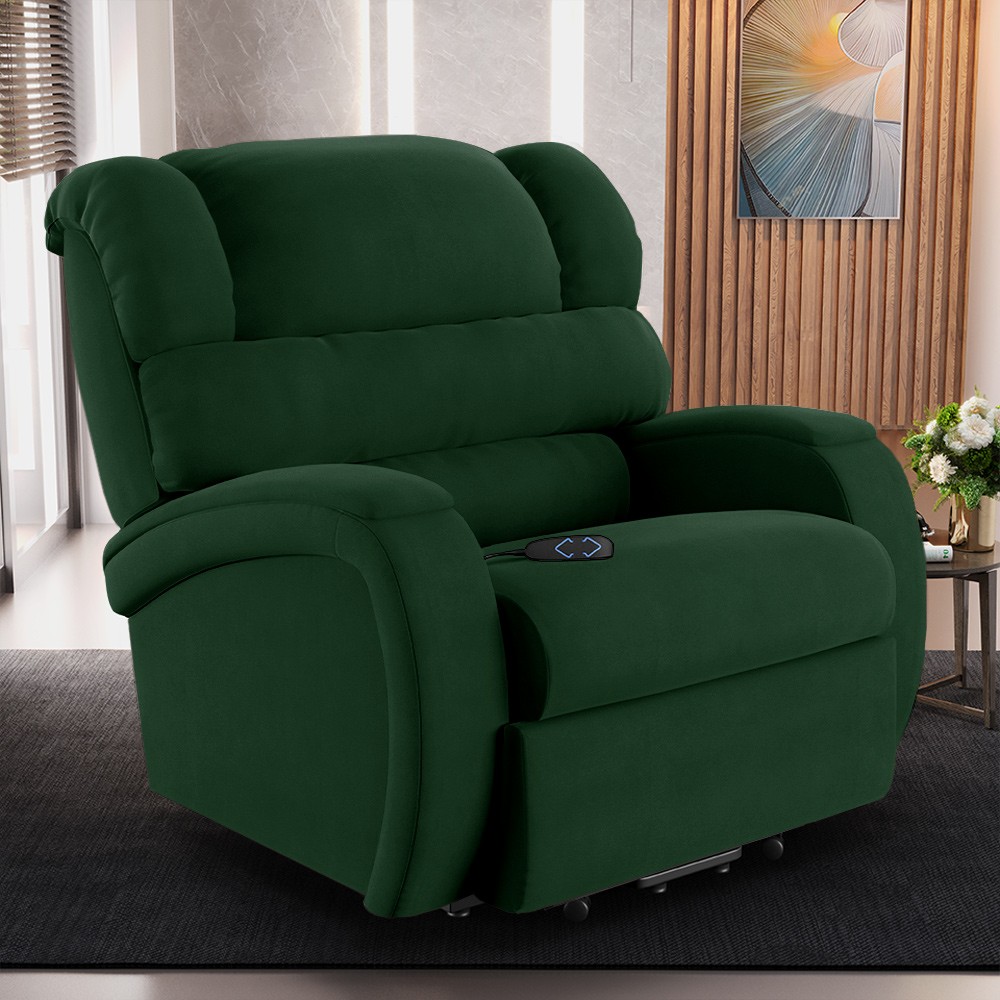 Poltrona do Papai Reclinável Kalie Elevação Lift Elétrico FH9 Veludo Verde - Mpozenato