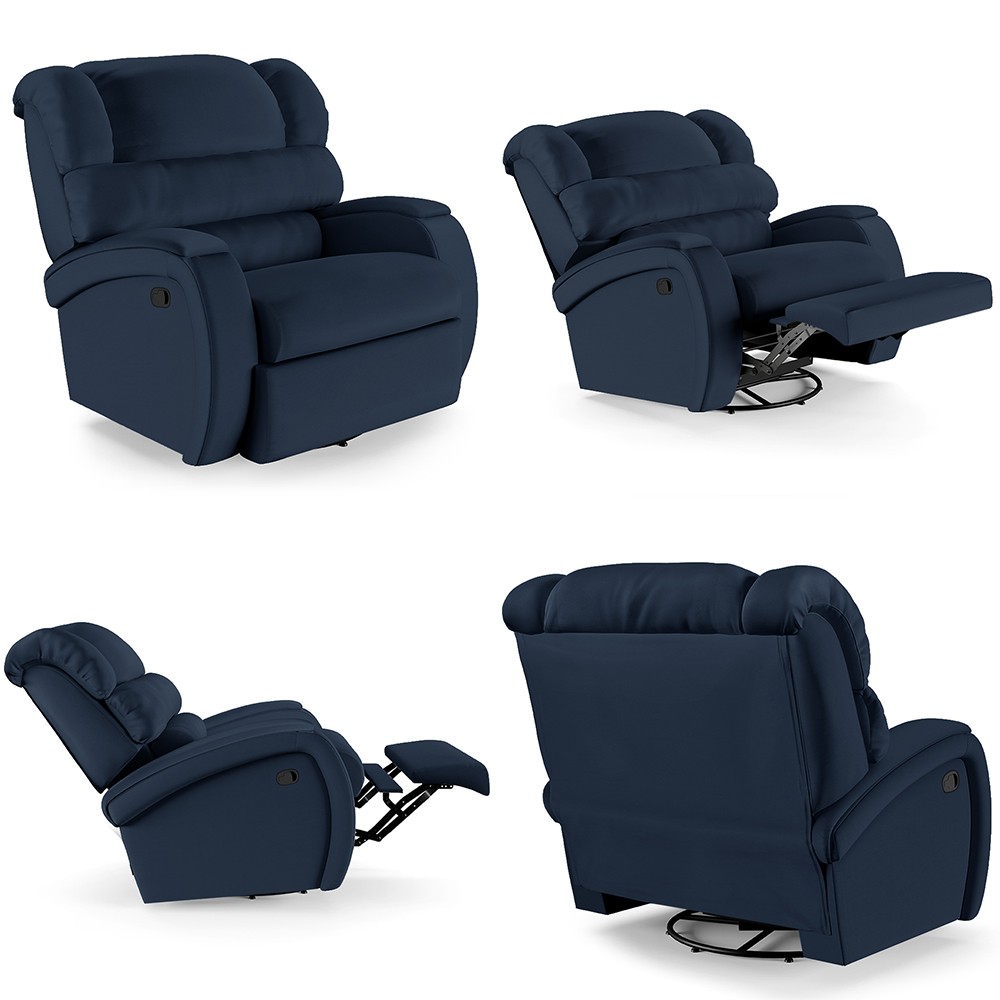 Poltrona do Papai Reclinável Kalie Glider Giratória FH9 PU Azul - Mpozenato