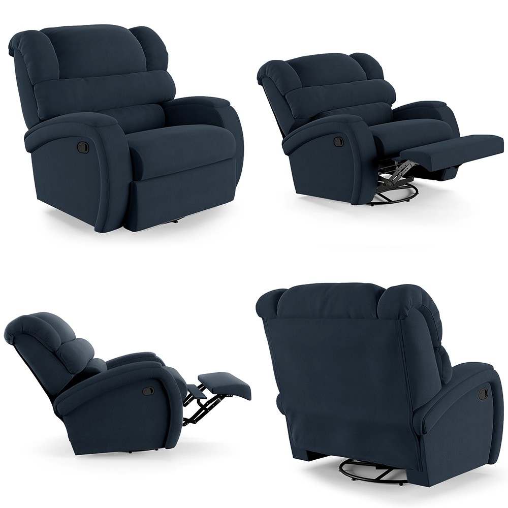 Poltrona do Papai Reclinável Kalie Glider Giratória FH9 Veludo Azul - Mpozenato