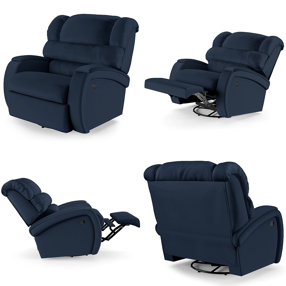 Poltrona do Papai Reclinável Kalie Glider Giratória Massagem FH9 PU Azul - Mpozenato