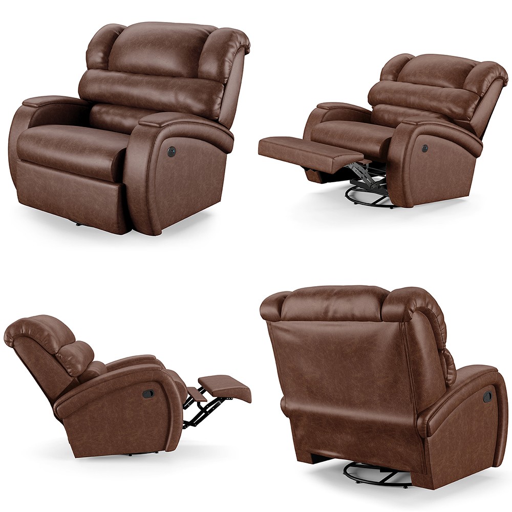 Poltrona do Papai Reclinável Kalie Glider Giratória Massagem FH9 PU Marrom Brilho - Mpozenato
