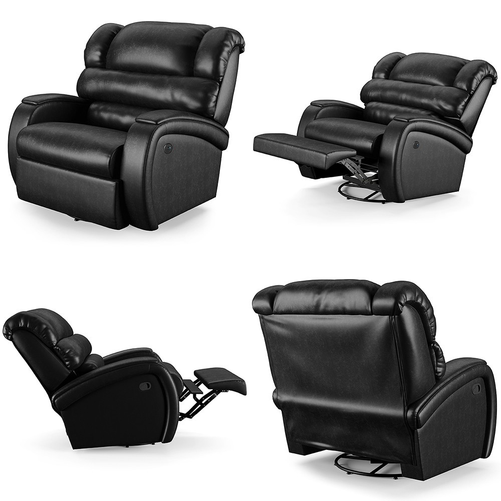 Poltrona do Papai Reclinável Kalie Glider Giratória Massagem FH9 PU Preto Brilho - Mpozenato