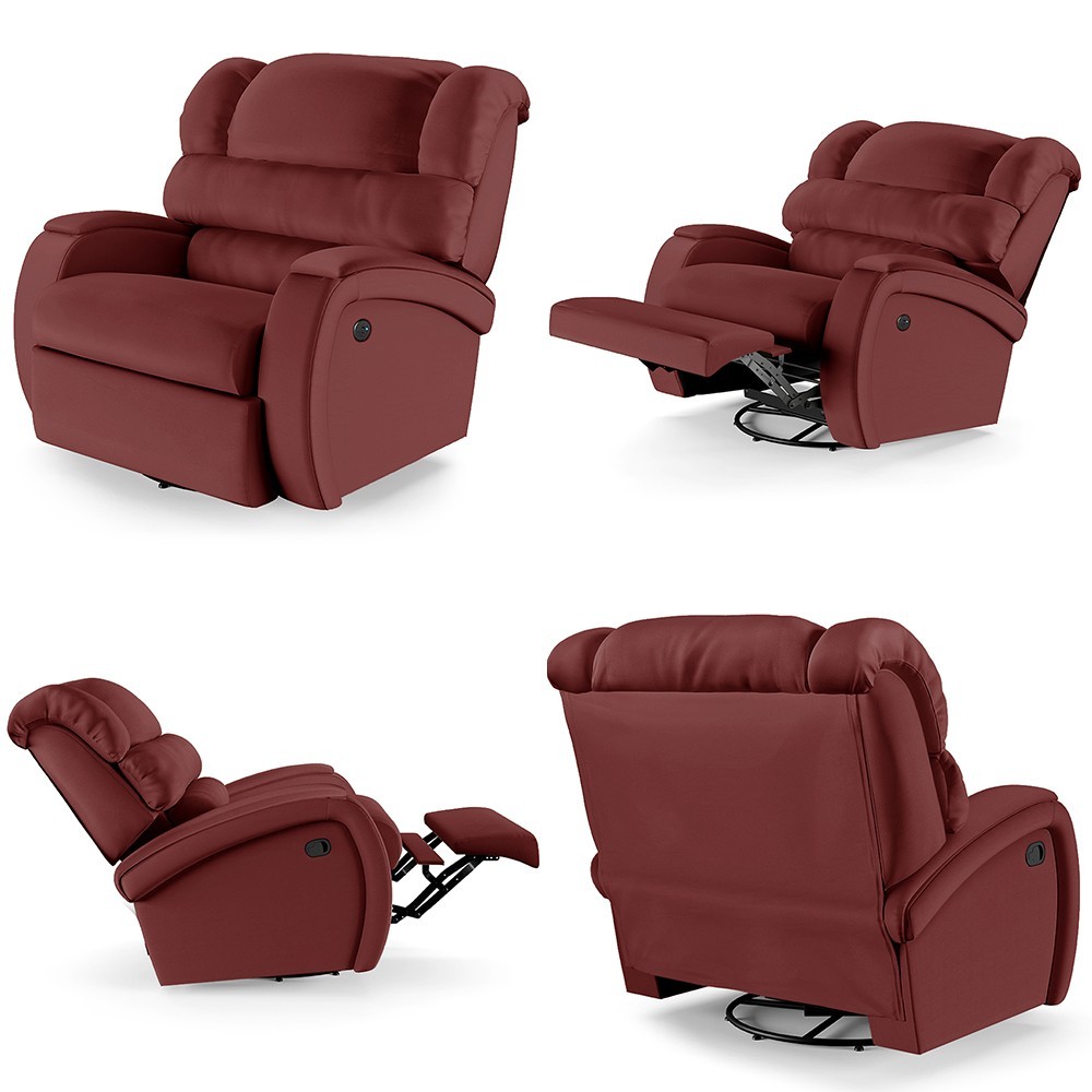 Poltrona do Papai Reclinável Kalie Glider Giratória Massagem FH9 PU Vermelho - Mpozenato