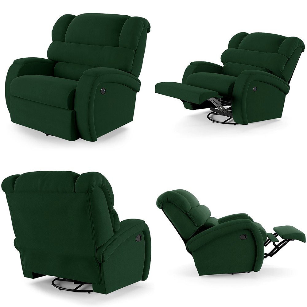 Poltrona do Papai Reclinável Kalie Glider Giratória Massagem FH9 Veludo Verde - Mpozenato