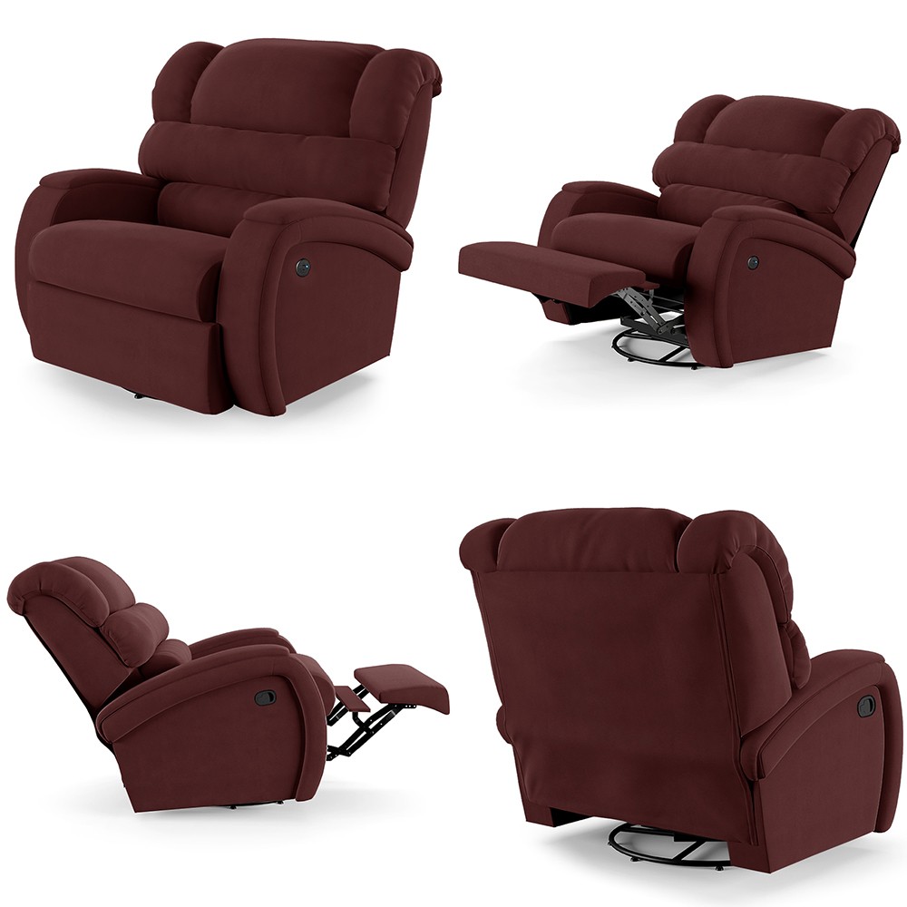 Poltrona do Papai Reclinável Kalie Glider Giratória Massagem FH9 Veludo Vinho - Mpozenato
