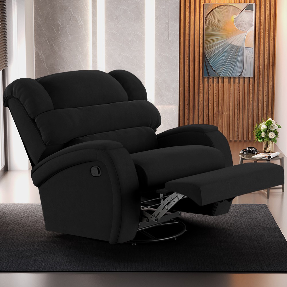 Poltrona do Papai Reclinável Kalie Glider Giratória USB FH9 Veludo Preto - Mpozenato