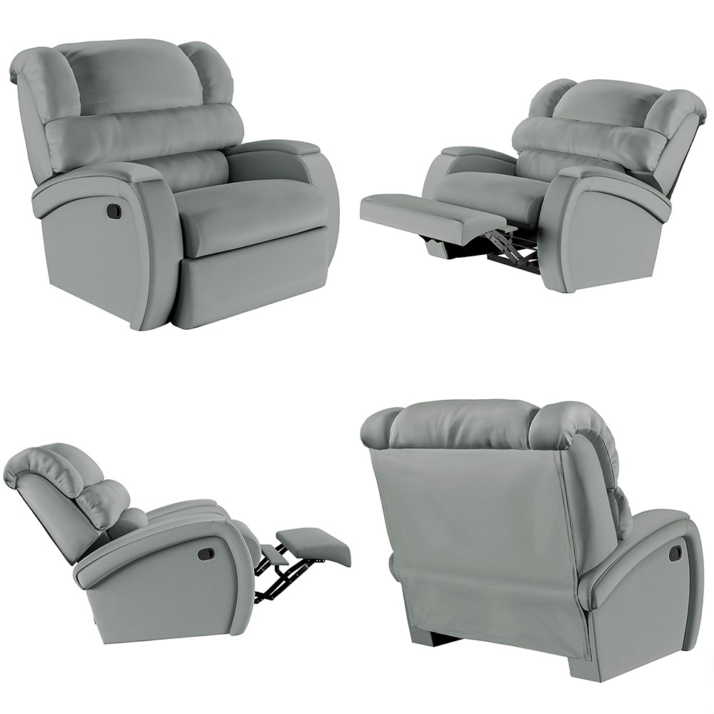 Poltrona do Papai Reclinável Kalie Manual Gatilho FH9 PU Cinza - Mpozenato