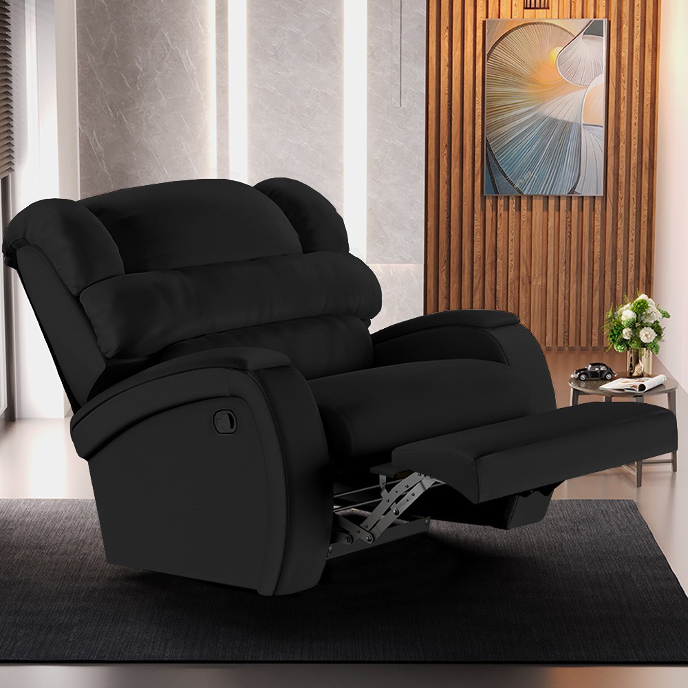 Poltrona do Papai Reclinável Kalie Manual Gatilho FH9 PU Preto - Mpozenato