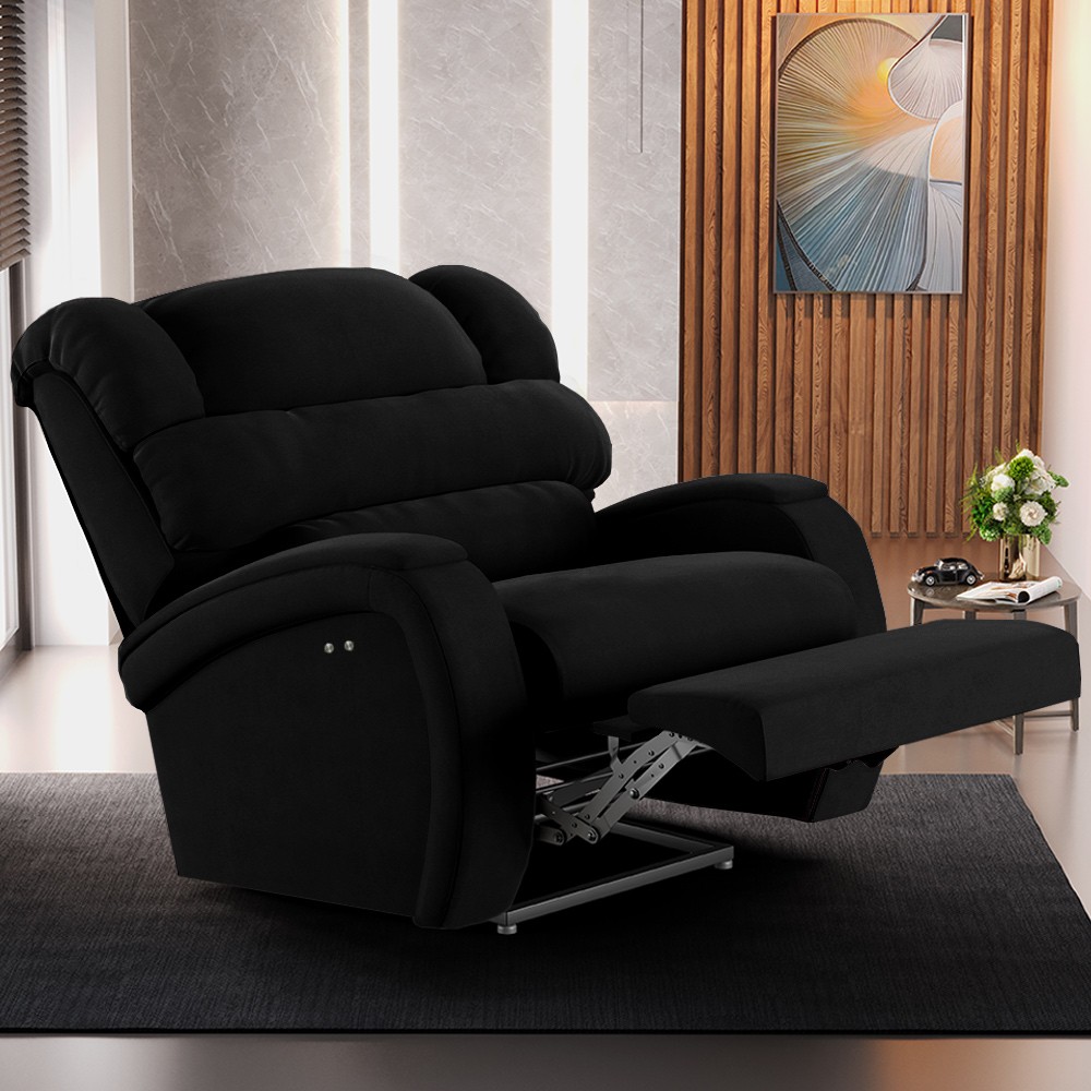 Poltrona do Papai Reclinável Kalie Power Touch Massagem FH9 Veludo Preto - Mpozenato